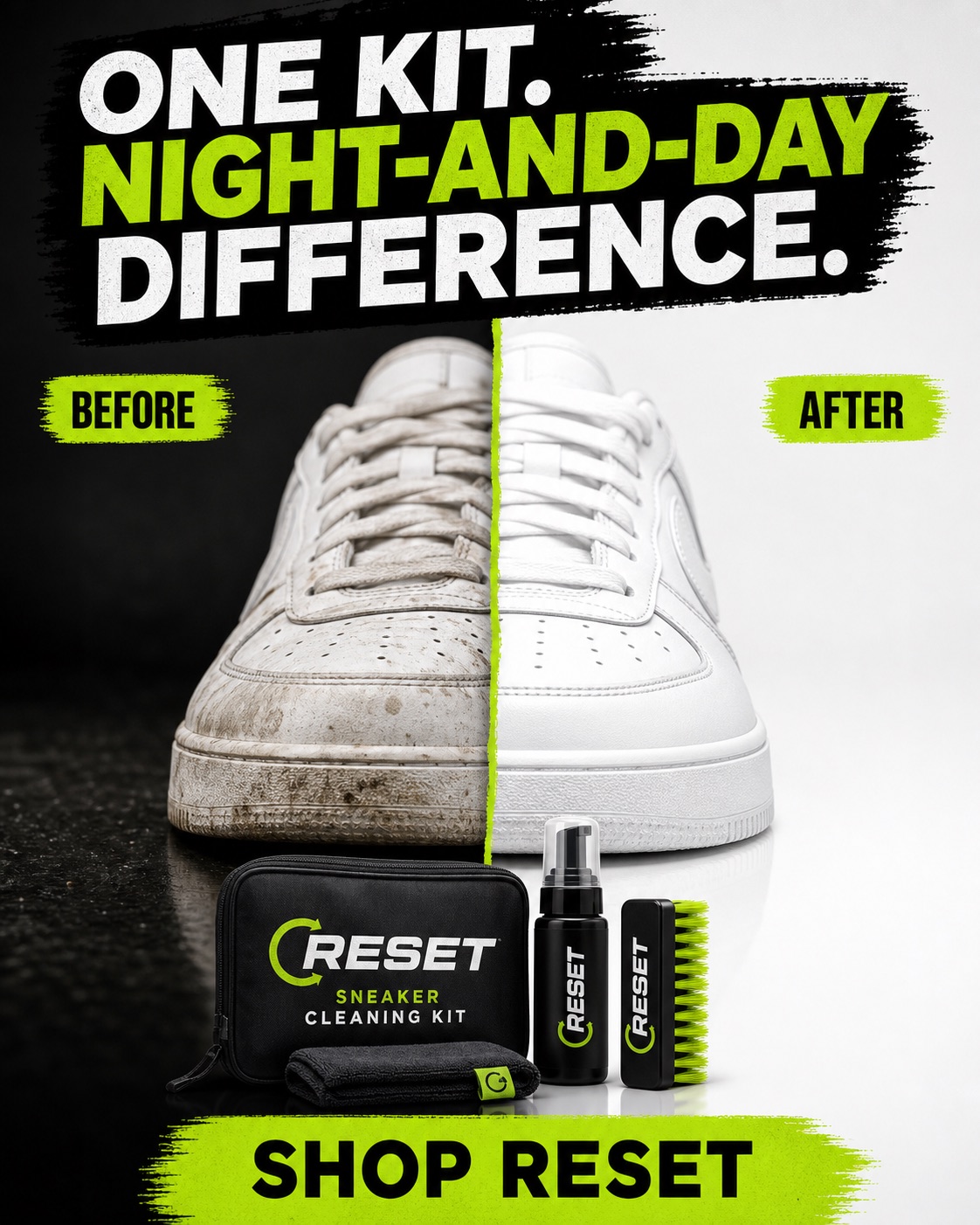 Before and after sneaker cleaning ecommerce static ad