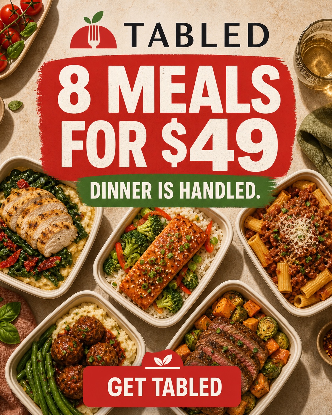 Product lineup prepared meals ecommerce static ad